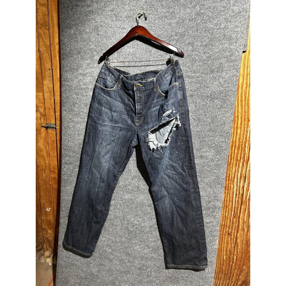 Lucky Brand Jeans Mens 38x30 Blue Straight Heavy Distressed Ripped Denim Pants